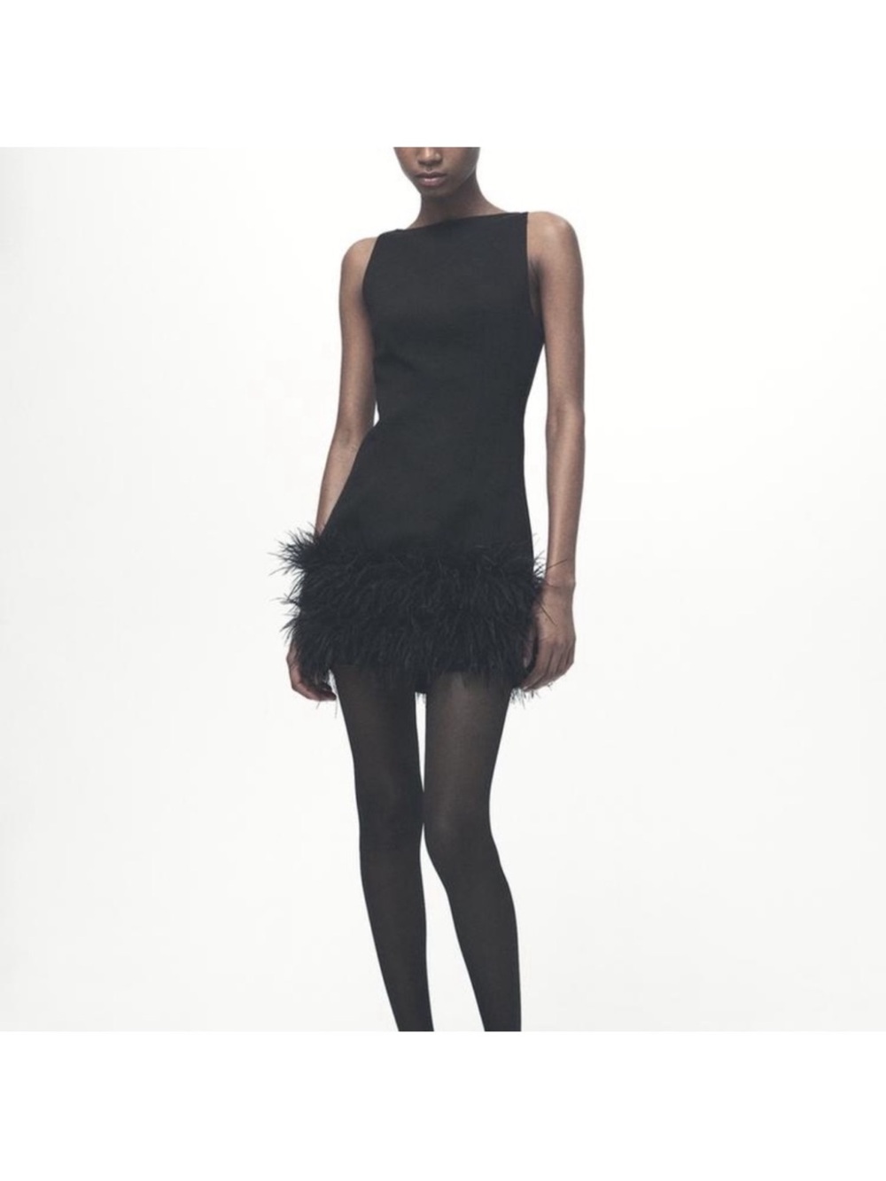 Zara Black Feather Trim Mini Dress Holiday Party